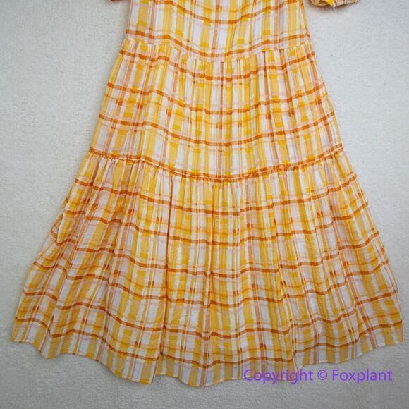 New! New ASTR The Label Ilana Plaid Puff Sleeve Tie Open Back Tiered Midi Dress - Picture 5 of 16